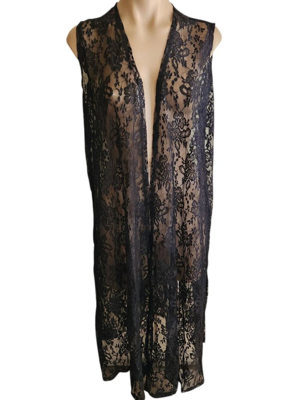 LuLaRoe Joy Lace Vest Black Long Layering Cardigan Sleeveless Size M
